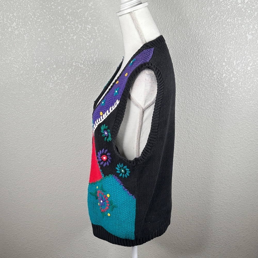 Koret Sport Vintage Floral Colorful Knit Cottagecore Vest Button Closure Sz Med - Picture 3 of 5